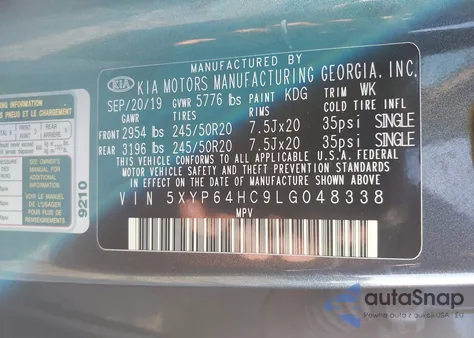 2020 Kia Telluride S z USA, uszkodzony, nr VIN 5XYP64HC9LG048338